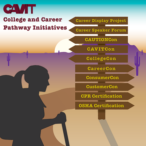 CAVIT College and Career Patheay initiatives. Career Display Project, Career Speaker Forum, CAVITCon, CollegeCon, CareerCon, ConsumerCon, CustomerCon, CPR Certification, OSHA Certification